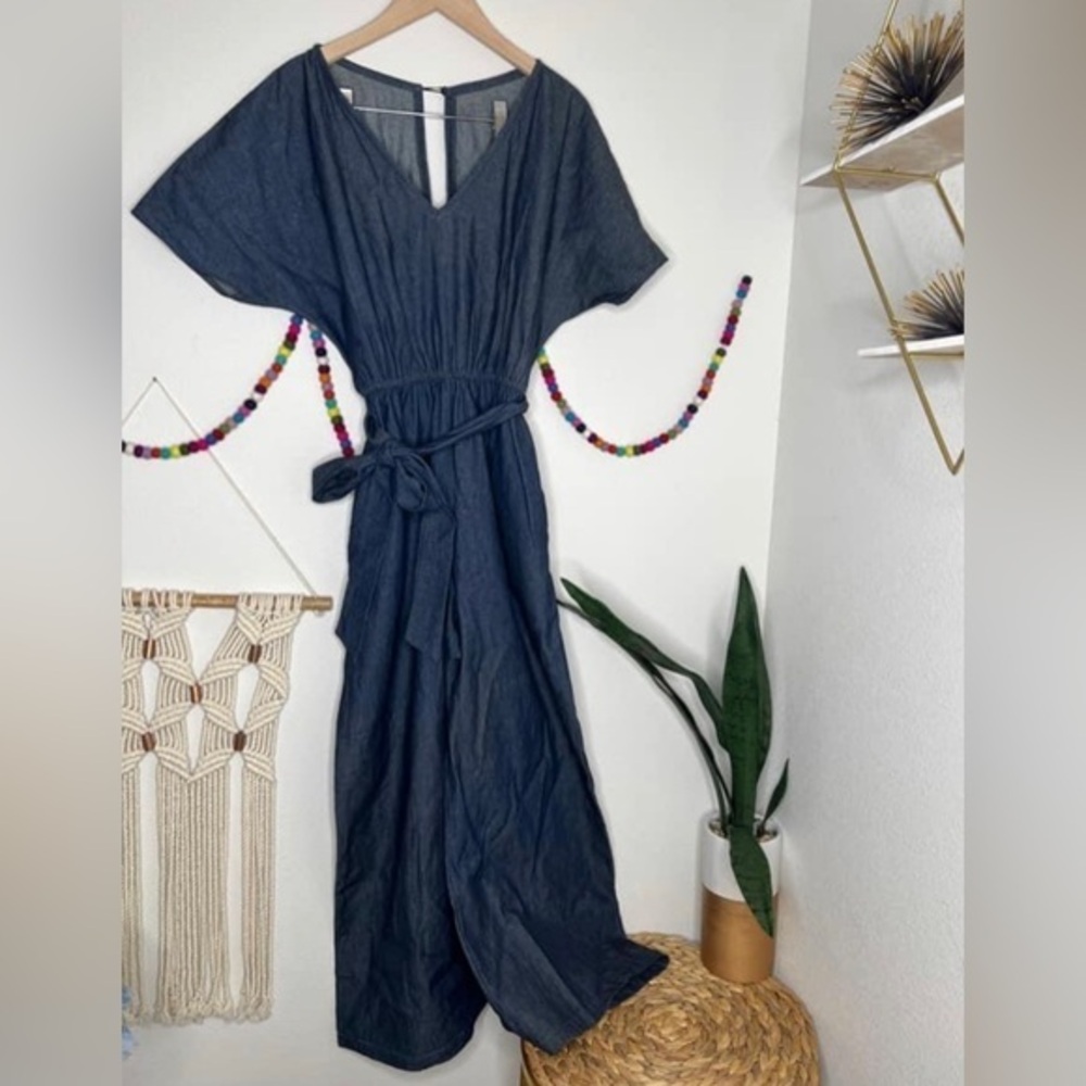 Tonle Jump suit wide leg rachana Chambray Womens Shortsleeved Keyhole back
